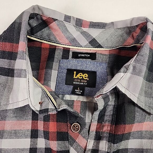Lee Men Plaid Regular Fit Cotton Button Down Long Sleeve Work Shirt Large - Picture 2 of 10